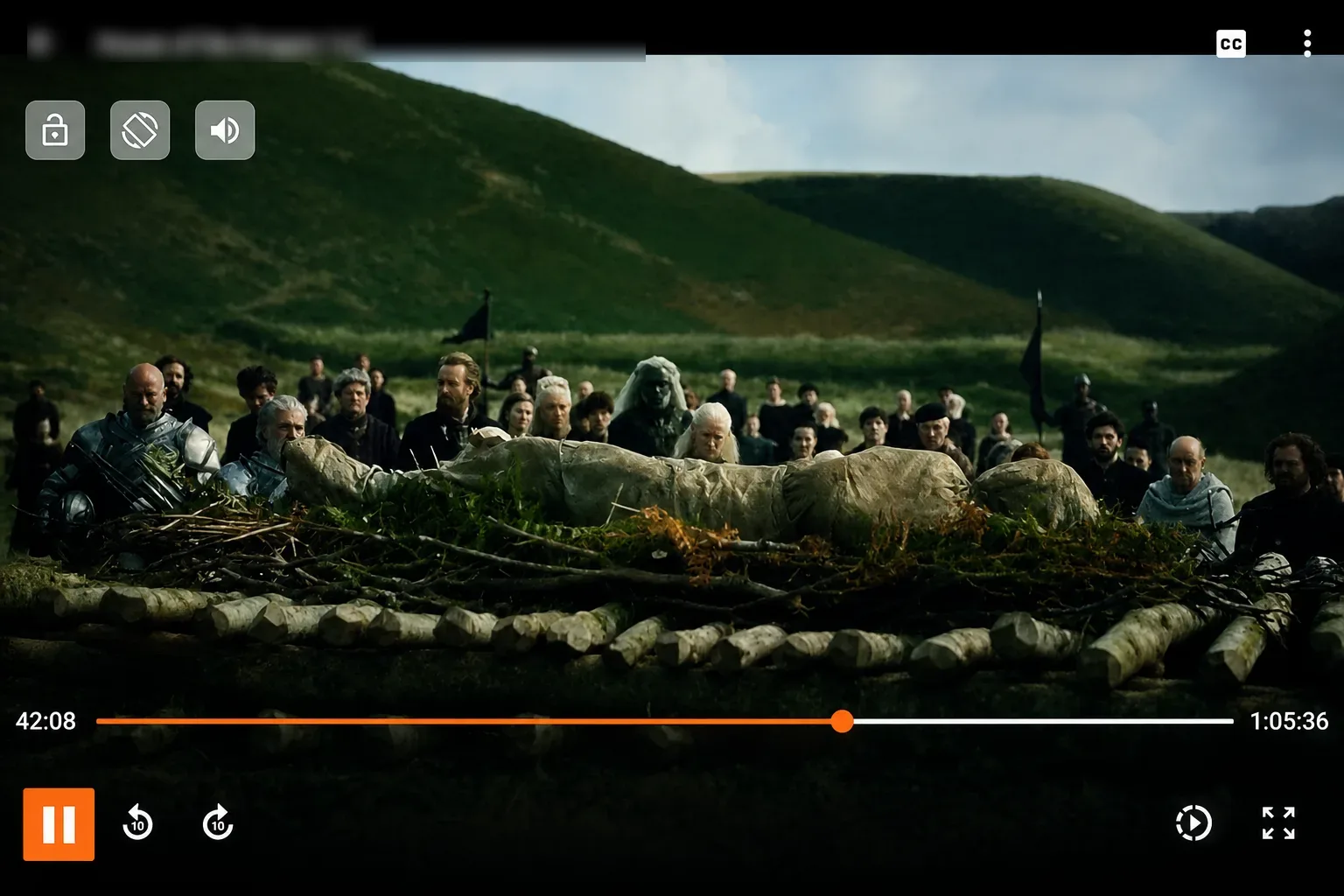 Fluid Player playing a title full screen with the playback controls visible