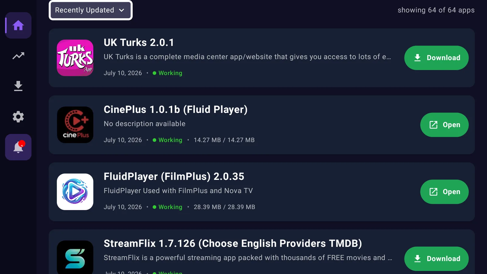The LinkDrop Store open on the Fire Stick with CinePlus and Fluid Player visible and the Install button highlighted