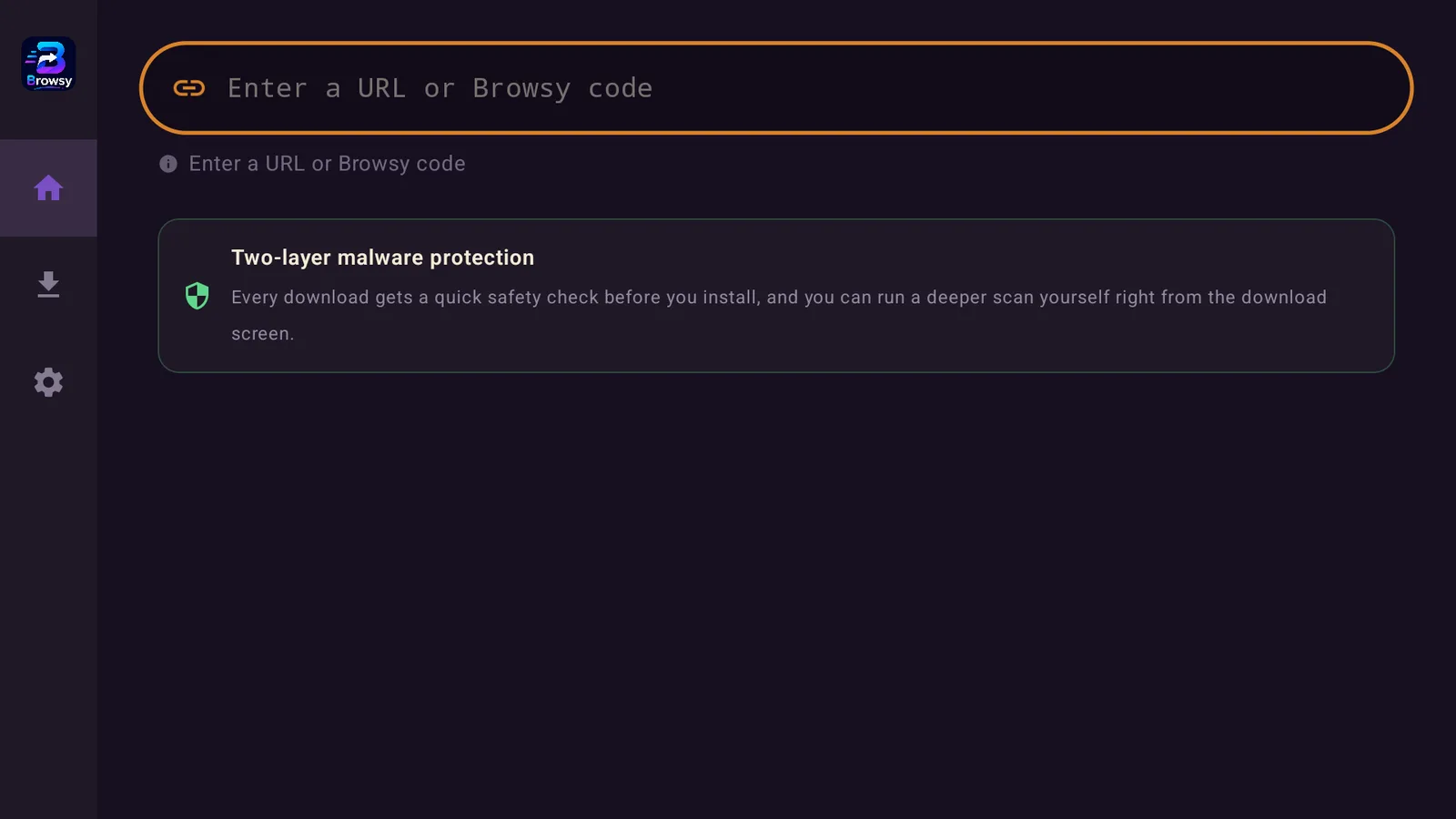The Browsy home screen on an ONN TV showing the code box and the Go button