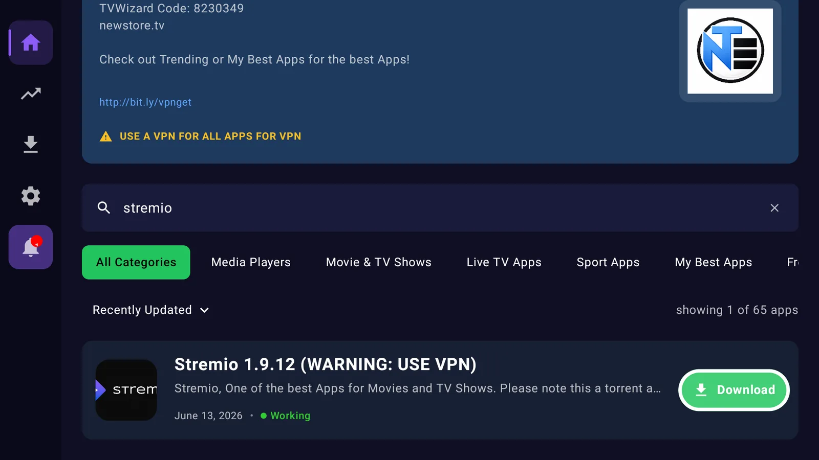 The LinkDrop collection on a Fire Stick with Stremio and its Install button visible