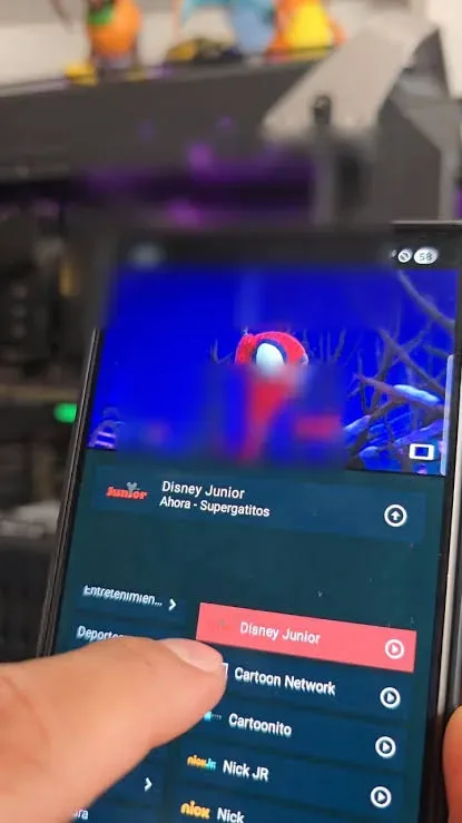 The StreamFlix home screen on a Fire TV showing movie and TV posters and the search bar