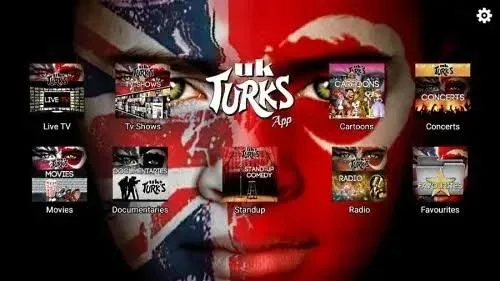A live channel playing in UKTurks with the channel list visible