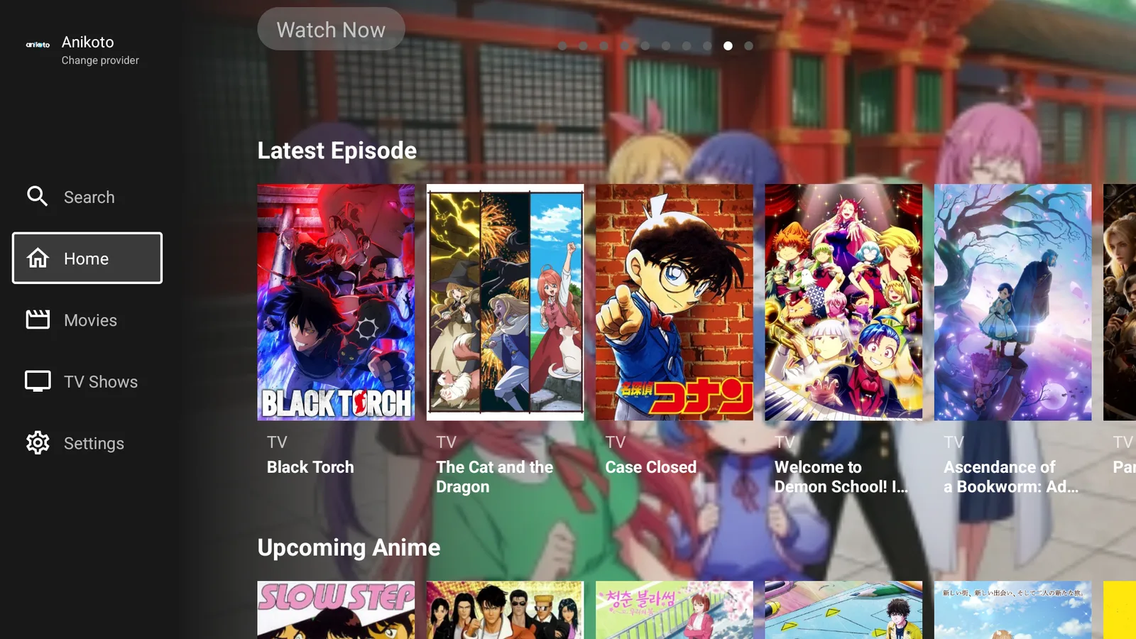 StreamFlix running on an Android TV with the remote friendly menu open